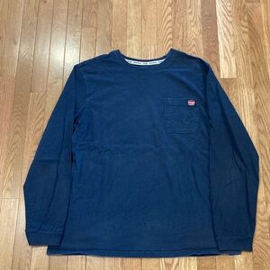 Wrangler Workwear Navy Blue Long Sleeve Casual Pocket T-Shirt